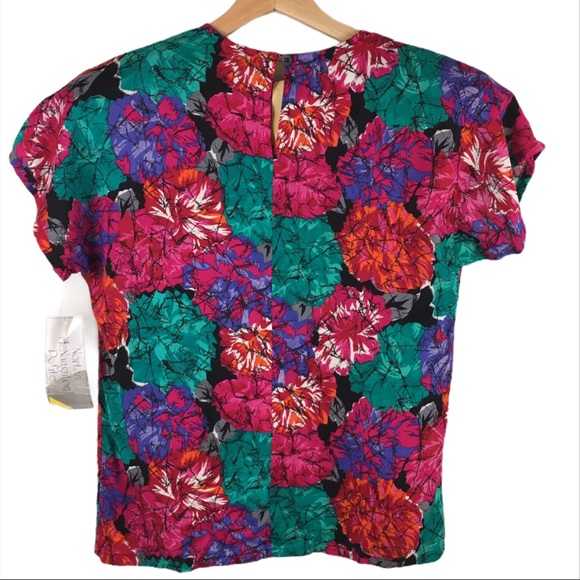 Vintage 90s Floral Abstract Rayon Blouse Top Shirt - Picture 2 of 4